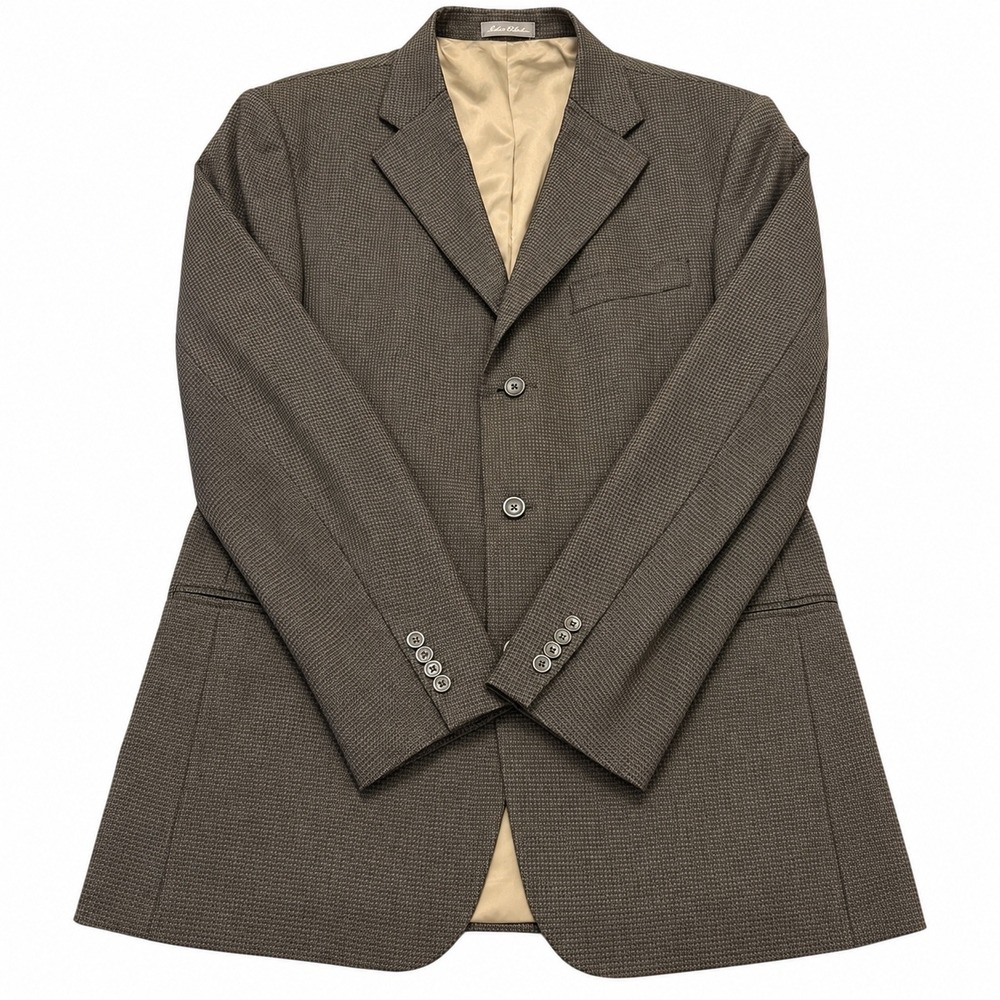Oscar de la Renta Mens 44L Sport Coat Brown Wool Micro Check 3 Button Blazer